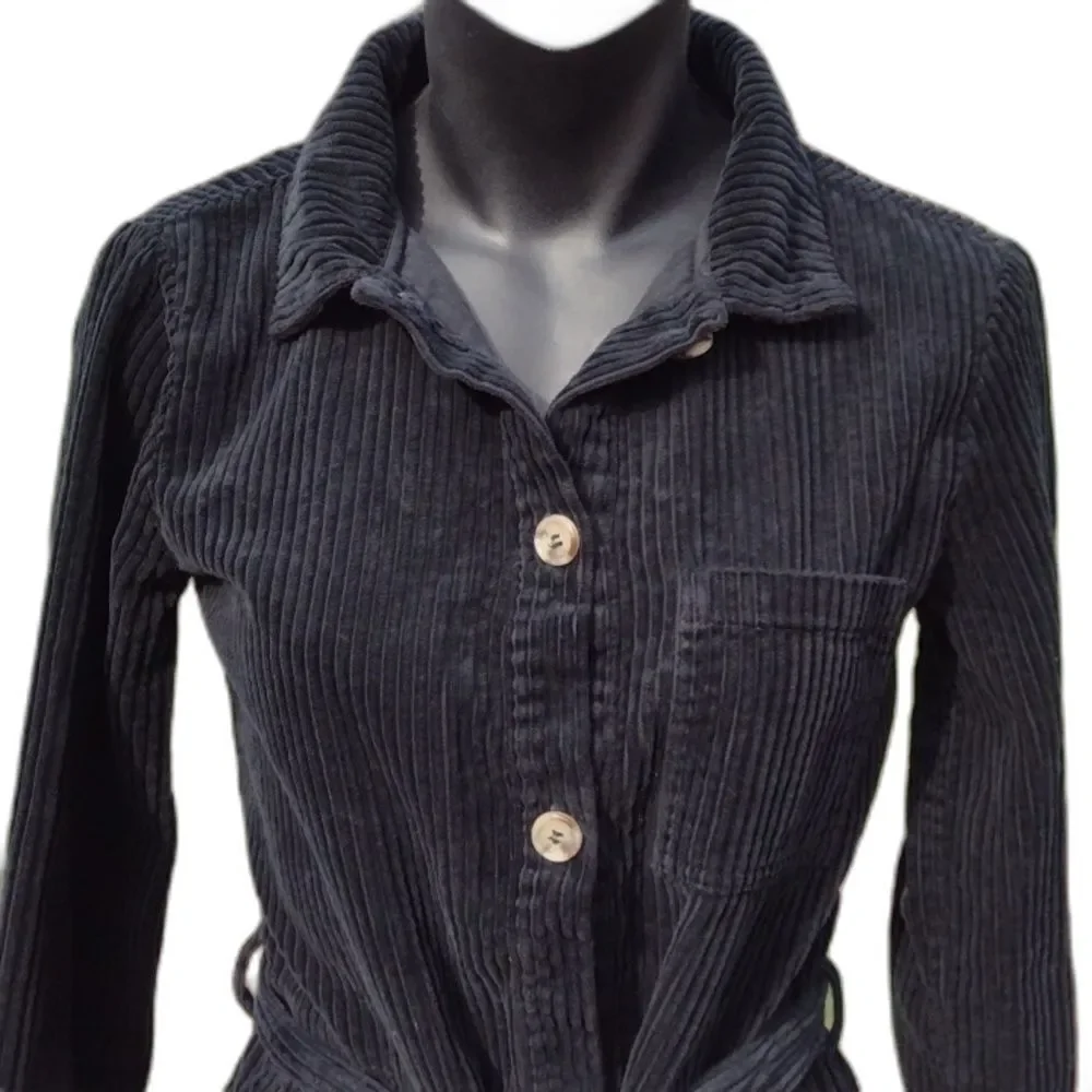 Zara Black Corduroy Long Sleeve Collared Romper with Belt Size 13-14
